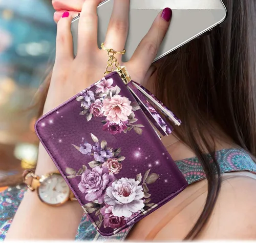 Miniatura 6 de Billetera pequeña para tarjetas de crédito RFID con purpurina linda para mujer