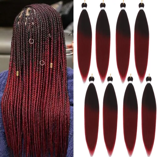 Miniatura 20 de Cabello Trenzado Ombré Pre-Estirado 26 Pulgadas Ombré Marrón 8 Paquetes/Lote Trenza Fijación con Agua Caliente Cabello Sintético Profesional