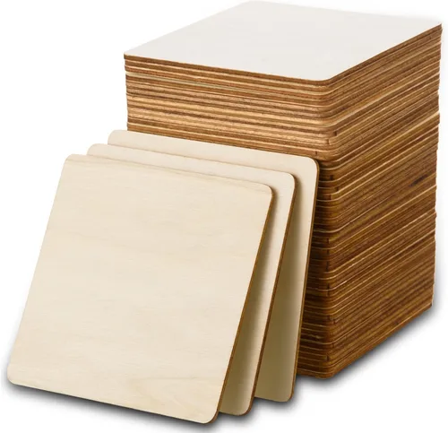 FOBSME 80 cuadrados de madera sin terminar, recortes cuadrados de madera natural de 4 x 4 pulgadas para manualidades, pintura, grabado, decoración