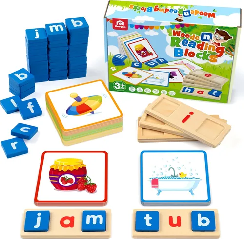 Coogam - Juguete educativo Montessori, cartas didácticas de clasificación de letras de lectura de vocales cortas, rompecabezas del alfabeto, juego