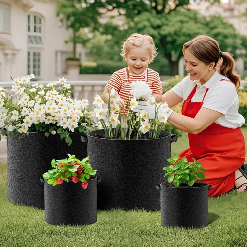Miniatura 7 de Land Guard Paquete de 10 bolsas de cultivo de tela de 10 galones, macetas de jardín no tejidas gruesas, bolsas de cultivo con asas, color negro