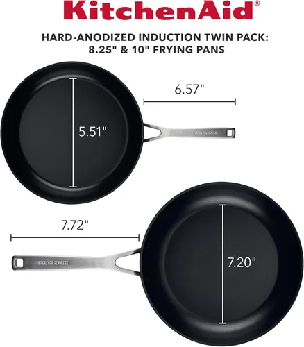 Miniatura 2 de KitchenAid Juego de sartenes antiadherentes de inducción anodizada dura, 8.25 pulgadas y 10 pulgadas, negro mate