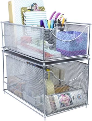 Miniatura 9 de Sorbus gavetas organizadoras de almacenamiento de malla plateada con gavetas extraíbles, ideal para cubierta, gabinete, despensa, para colocar bajo