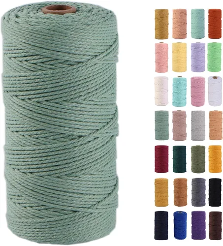 Miniatura 15 de Cordón de macramé gris rosado de 0.118 in x 109 yardas, cuerda de algodón colorido de algodón suave para colgar en la pared, colgar plantas