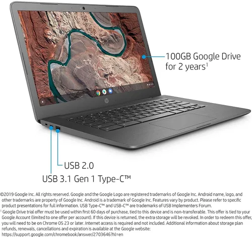 Miniatura 2 de HP Laptop Chromebook de 14 pulgadas con giro de 180 grados, procesador AMD A4-9120 de doble núcleo, SDRAM de 4 GB, almacenamiento eMMC de 32 GB
