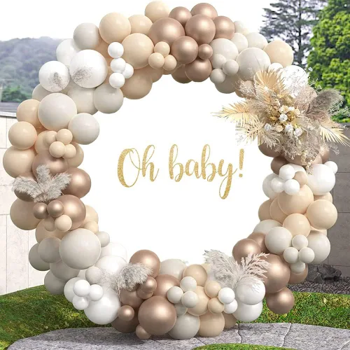 Miniatura 4 de Telón de fondo redondo de 6.5 x 6.5 pies para baby shower, círculo blanco, fondo de fotografía, cubierta de soporte para recién nacido, revelación