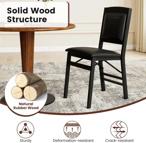 Miniatura 6 de Giantex Juego de 2 sillas de comedor plegables de madera negra con asiento acolchado, marco de madera maciza, carga máxima de 400 libras, sin