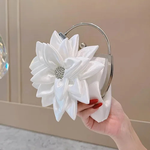 Miniatura 3 de Elegante bolso de noche floral para mujer, bolso de embrague nupcial de boda con diamantes de imitación, bolso de flores de satén para dama