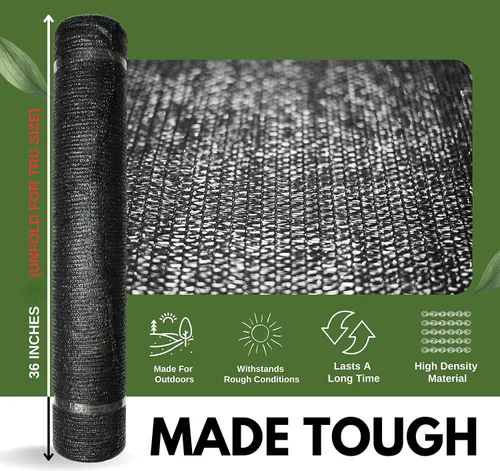 Miniatura 3 de [WindscreenSupplyCo] 60% 5 pies 10 pulgadas x 100 pies, rollo de tela para sombra con ojales, red resistente a los rayos UV para jardín, Negro