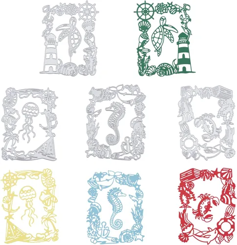 Miniatura 8 de ORIGACH 8 piezas de marco oceánico y animales marinos troqueles de corte de metal plantillas en relieve plantillas para bricolaje álbum de recortes