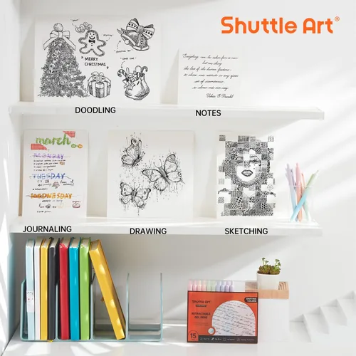 Miniatura 4 de Shuttle Art Bolígrafos retráctiles de gel pastel con cambio de color, paquete de 15 bolígrafos de tinta negra, lindos bolígrafos de 0.5mm de punta
