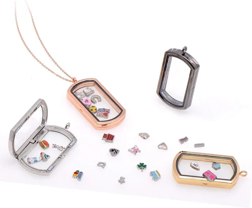 Miniatura 2 de Paialco Collar colgante de medallón flotante con ventana de vidrio rectangular magnético