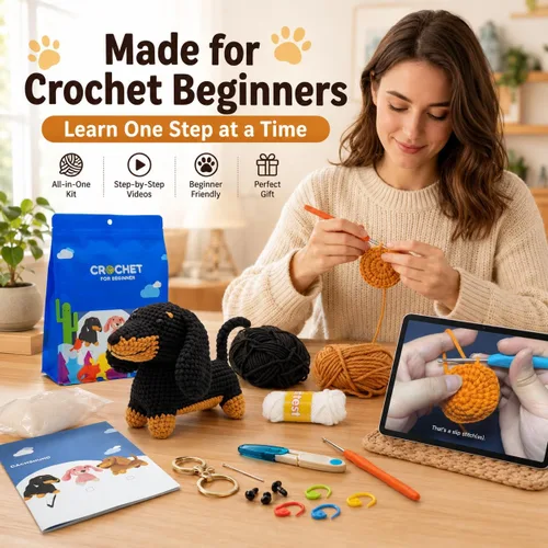 Miniatura 2 de Kit de ganchillo Nikolle para principiantes con videotutoriales paso a paso Kit de ganchillo de animales Kit de inicio de ganchillo para adultos