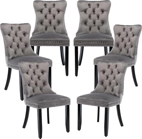 Miniatura 39 de LKTART Juego de 2 sillas de comedor de terciopelo, sillas de comedor copetudas con ribete de anillo de clavo, silla de comedor tapizada con patas