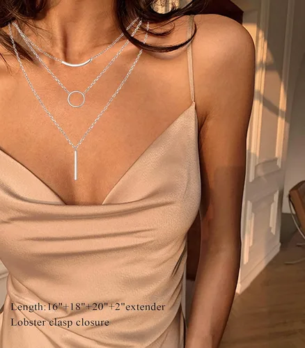 Miniatura 5 de Gargantilla larga de plata de ley bohemia con cuentas delicadas en capas para mujer