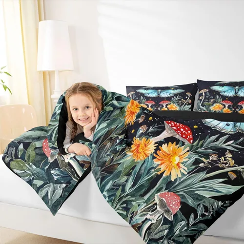Miniatura 6 de Erosebridal Juego de edredón de mariposa azul para niñas y mujeres, juego de ropa de cama de fase lunar, tamaño matrimonial, lindo edredón acolchado