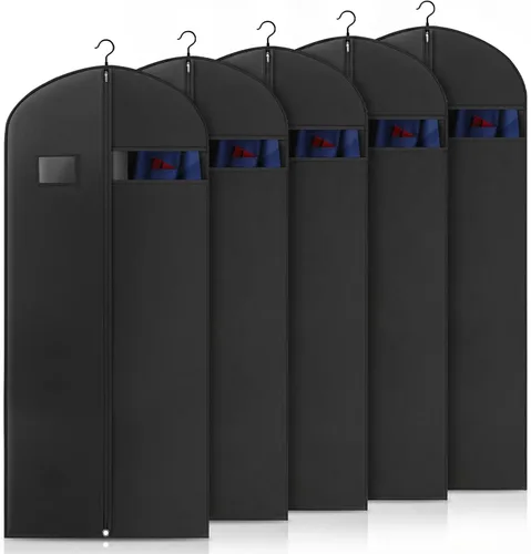 Miniatura 9 de Paquete de 5 bolsas de traje de 40 pulgadas para viajes y almacenamiento, bolsas de ropa para colgar ropa con cremallera y ventana transparente