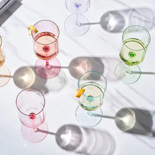 Miniatura 2 de Khen Juego de 6 copas de vino de cristal cuadradas de colores, regalo para ella, él, amigo, tamaño grande de 12 onzas, vasos altos