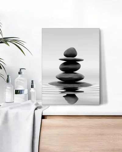 Miniatura 3 de HesenDot Arte de pared con piedras zen en blanco y negro, impresión en lienzo de rocas equilibradas de 12 x 16 pulgadas, póster estético relajante