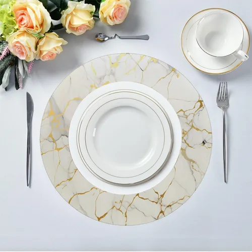 Miniatura 3 de Marble Print Gold Texture Round Place Mats Set of 1, Heat Resistant Washable Placemats Polyester Round Table Mats for Kitchen Home Decor Holiday