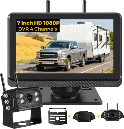 Cámara de respaldo inalámbrica para camión RV, monitor HD IPS de 7 pulgadas, sistema de cámara inalámbrica digital + visión nocturna IR impermeable