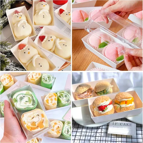 Miniatura 8 de Ocmoiy Cajas de embutidos de papel con tapas transparentes, paquete de 50 envases desechables para sándwiches, pequeñas cajas de panadería kraft