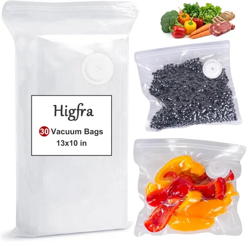 Miniatura 8 de Higfra Sous Vide - Bolsas de 30 unidades y 2 clips de sellado, válvula mejorada, reutilizables, sin BPA, bolsas selladoras al vacío, bolsas