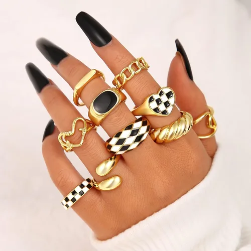 Miniatura 3 de FAXHION Juego de 10 anillos gruesos de oro de 18 quilates para mujeres y niñas, anillos trenzados chapados en oro, apilables, anillos midi, anillos