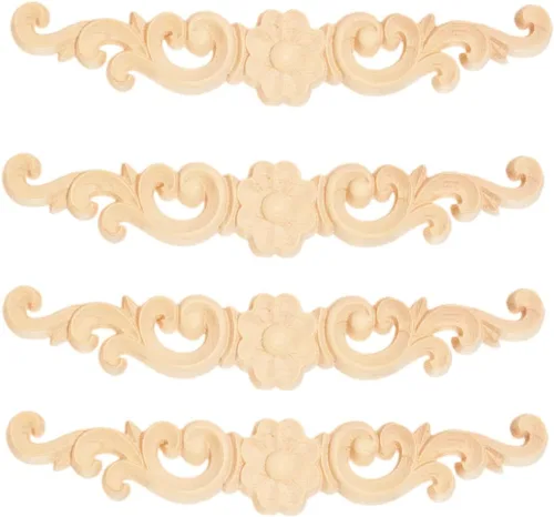 Miniatura 16 de MUXSAM Apliques de madera decorativos tallados, calcomanías largas de madera para decoración de muebles de bricolaje, tallas de roseta para puerta