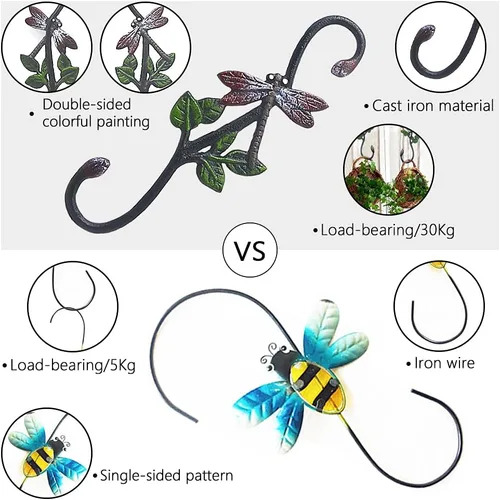 Miniatura 6 de Ganchos en S resistentes, ganchos grandes para plantas al aire libre, ganchos decorativos de metal para colgar macetas de jardín, cestas de flores