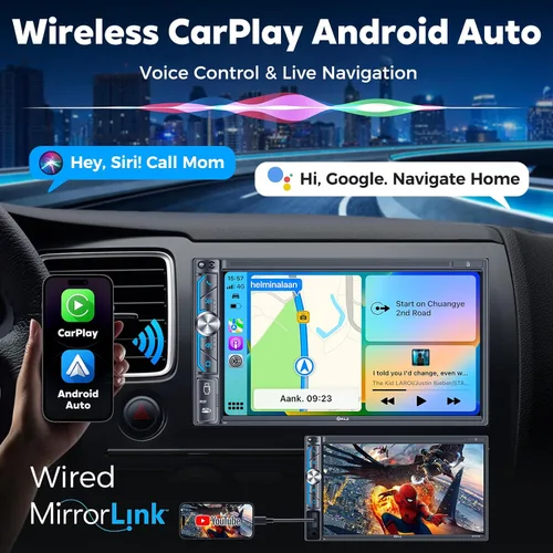 Miniatura 2 de PLZ Radio de estéreo de coche de 7" inalámbrico de doble DIN Apple Carplay para receptores de audio de coche, Bluetooth, pantalla táctil Car Play