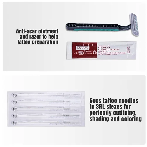 Miniatura 4 de AW Kit de tatuaje completo, 4 máquinas, 40 tintas, fuente de alimentación, pistola de 10 vueltas, interruptor de pie de punta de agarre de aguja
