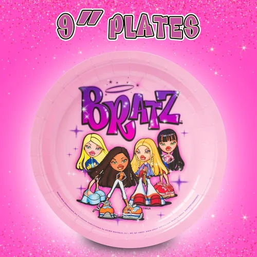 Miniatura 3 de Silver Buffalo Bratz Dolls con Yasmin, Sasha, Jade y Cloe Juego de 32 piezas de vajilla desechable para fiestas: platos de papel y servilletas Bratz