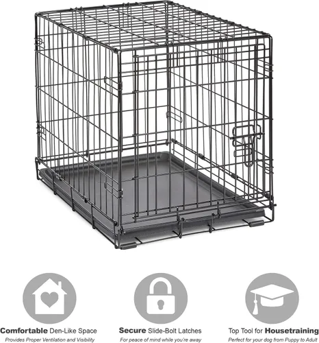Miniatura 3 de Jaula de metal para perros, con puerta simple o doble, plegable de New World, Puerta única, 24 - pulgadas, Negro Puerta Individual - Negro