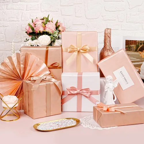 Miniatura 2 de 60 hojas de papel de seda para bolsas de regalo, 14 x 20 pulgadas, papel de seda metálico rosa dorado rosa blanco para embalaje de manualidades, Oro
