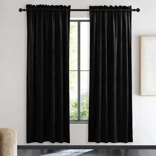 Miniatura 68 de NICETOWN Cortinas opacas de terciopelo extralargas negras de 120 pulgadas de largo para telón de fondo, cortinas de terciopelo con aislamiento Serie