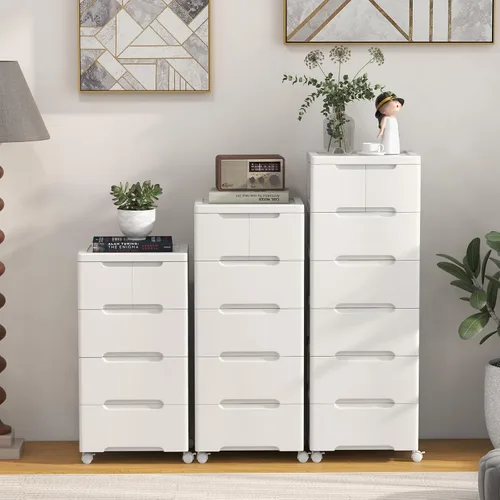 Miniatura 4 de LOKO Carrito de almacenamiento rodante de plástico de 5 cajones, gabinete de almacenamiento móvil con 4 ruedas universales, unidad contenedora