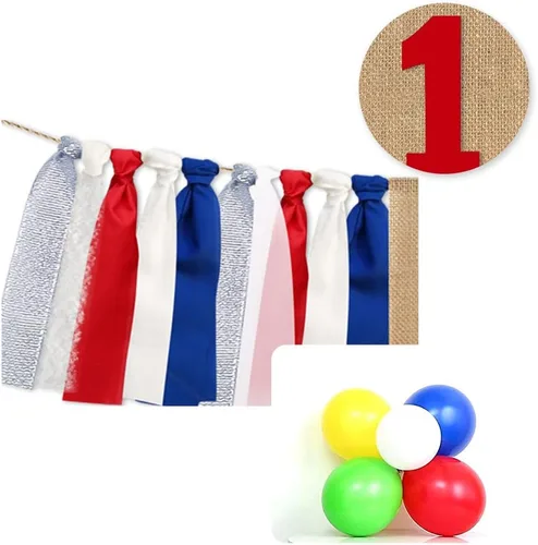 Miniatura 5 de Decoración de cumpleaños de bebé para primer cumpleaños, para silla de bebé, Día de la Independencia, decoraciones patrióticas, pancarta de Azul