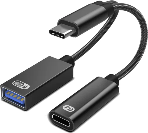 AKWOR Adaptador USB C a USB OTG, divisor USB C 2 en 1 con puerto de carga PD de 60 W y puerto USB 3.0 hembra compatible con iPhone 15 Pro, MacBook