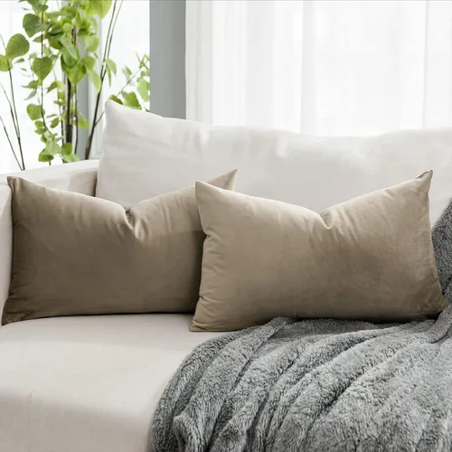 Miniatura 57 de Juego de 2 fundas de almohada decorativas de terciopelo de 14 x 14 pulgadas con cremallera, fundas de cojín cuadradas suaves y lisas de lujo
