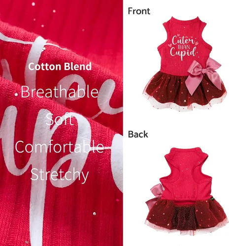 Miniatura 5 de Fitwarm Cuter Than Cupid - Vestido de tul para perro, linda ropa para chicas, ropa divertida para mascotas, rojo borgoña, talla S