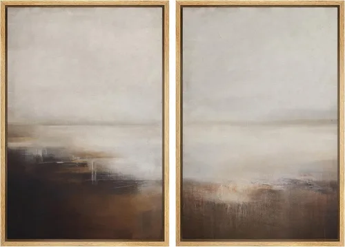 Miniatura 54 de SIGNWIN Lienzo enmarcado para pared, ilustraciones abstractas texturizadas en tonos beige terrosos, arte moderno, decorativo, contemporáneo