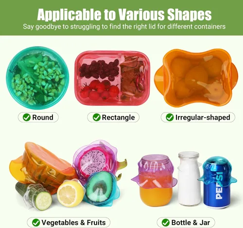 Miniatura 2 de Tapas elásticas de silicona para almacenamiento de alimentos en el refrigerador, fundas elásticas reutilizables para tazas, latas, tarros, Varios