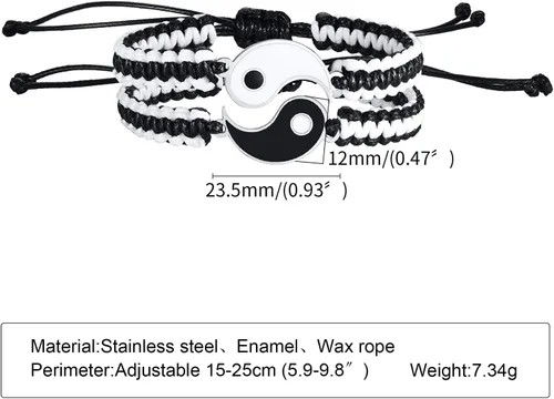 Miniatura 2 de MEALGUET Juego de 2 pulseras Yin Yang para parejas y mejores amigos, hechas a mano, trenzadas, de macramé, pulsera Yin y Yang para 2 mejores amigos