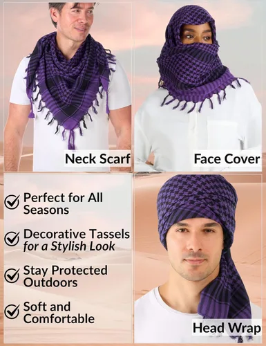 Miniatura 58 de LOVARZI Shemagh Cottons Arab Keffiyeh - Bufanda militar táctica para cabeza y cuello