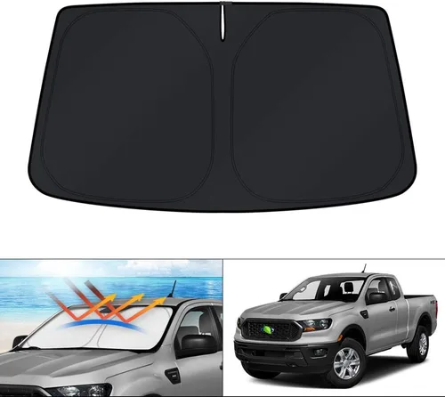 KUST - Parasol plegable para parabrisas para Ford Ranger, accesorios 2019-2025 2026, parasol personalizado para ventana, protector solar plegable
