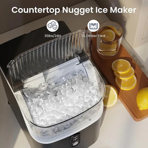 Miniatura 2 de Antarctic Star Fabricadores de Hielo en Nuggets para Encimera con Autolimpieza, 35 libras/24H, Máquina Portátil de Hielo Sónico con Negro