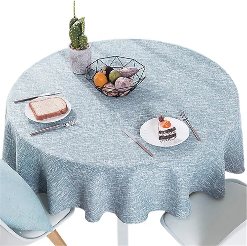 Mantel redondo de lino de algodón de color sólido para cocina, comedor, mesa de decoración de lino (azul claro, redondo, 55 pulgadas)