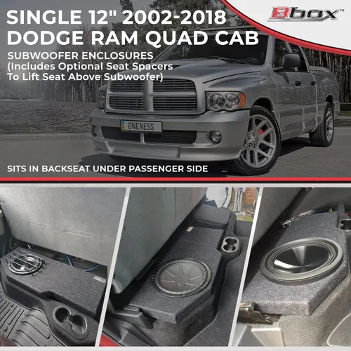 Miniatura 2 de Bbox - Caja sellada de subwoofer individual de 12 pulgadas, compatible con Dodge Ram Quad Cab 2002-2018, cajas y carcasas de subwoofer