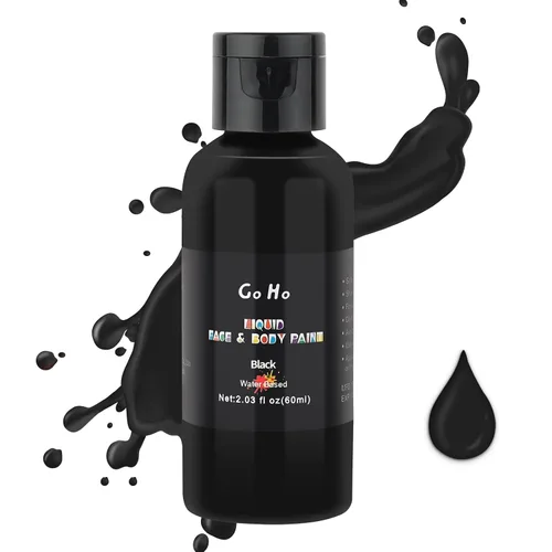 Go Ho Pintura facial y corporal negra líquida (2.1 onzas), maquillaje negro a base de agua y pintura corporal para aerógrafo maquillaje especial FX,